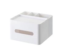 HornTide 5-en-1 Caja de pañuelos multifunción Organizador de encimera 3 Compartimentos 1x Bandeja Boutique Papelería Almacenamiento Caddy Caderas Plástico (Blanco)