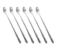 HornTide Juego de cuchara de mezcla de 6 piezas 10 pulgadas de 26 cm de longitud Cucharas de mango para helado Bebida fría Jugo de frutas Cóctel de agitación y más - Espejo de acero inoxidable Pulido