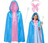Horolam Conjunto de disfraz de hada madrina, accesorios de disfraz de hada con capa azul con capucha, pajarita, estrella y palo para mujer, para fiesta o cosplay (moda)