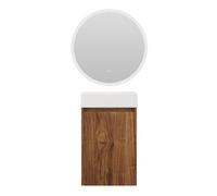 HOROW Juego de muebles de baño con lavabo, incluye espejo LED redondo, 60 cm, inodoro para invitados, pequeño lavabo con armario bajo 40 cm, sin grifo ni desagüe