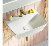 HOROW Lavabo de baño rectangular de 40 cm, moderno color blanco, sin rebosadero, con orificio para grifo, lavabo pequeño, lavabo colgante para invitados, inodoro