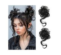 Horquilla 2 extensiones de cabello sintético ondulado, rizado y con banda elástica. Para sujetar y decorar el cabello(2)