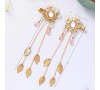 Horquilla china, palillos for el cabello, 1 par de perlas de hojas de flores, colgante de borla larga, vestido Hanfu, horquillas chinas, clips for mujeres, adornos for el cabello de boda, 1 par de toc