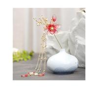 Horquilla china vintage con forma de palo, color dorado, con flores rojas, perlas, borlas largas, horquillas, accesorios for el cabello de boda, joyas for el cabello de novia, tocados, accesorio for e