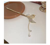 Horquilla china vintage, horquilla de moda con flecos de cola de pez de perlas y cristales, accesorios sencillos for el cabello, horquilla de una palabra for mujer (color: perla de cola de pez)(Fishta