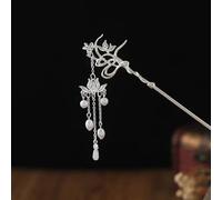 Horquilla china vintage, palillos for el pelo, horquillas for el pelo, pinzas for el pelo for mujer, tocados de boda, accesorios de joyería, accesorio for el pelo (color: negro)(Pearl Lotus Silver)