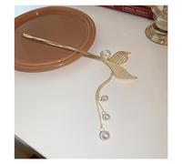 Horquilla con flecos de cola de pez con perlas y cristales, accesorios for el cabello simples, horquilla de una palabra for mujer(Fishtail pearl)