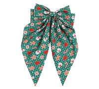 Horquilla con lazo y hombrecito de jengibre navideño, lazo con estampado de árbol de Navidad y muñeco de nieve, accesorio francés para el cabello para mujer (verde)
