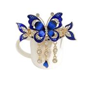 Horquilla de estilo étnico con diamantes de imitación, tamaño pequeño, pinza horizontal, pinza de cangrejo, tocado for la parte posterior, pinza for el cabello con borlas de mariposa(Blue)