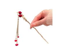 Horquilla de estilo nacional para mujer, de alta gama, elegante, adornos para el pelo, nueva rosa roja china, flocado antiguo (04)