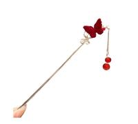 Horquilla de estilo nacional para mujer, de alta gama, elegante, adornos para el pelo, nueva rosa roja china, flocado antiguo (03)