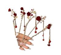 Horquilla de estilo nacional para mujer, de alta gama, elegante, adornos para el pelo, nueva rosa roja china, flocado antiguo (04)