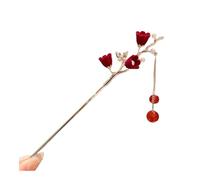 Horquilla de estilo nacional para mujer, de alta gama, elegante, adornos para el pelo, nueva rosa roja china, flocado antiguo (02)