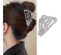Horquilla de Halloween, diseño de calavera de metal, adecuada para peinados femeninos, parte posterior de la cabeza, flequillo, clips laterales, clips de tiburón (plateado)
