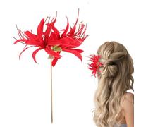 Horquilla de lirio de araña roja - Adorno asiático de 7,09 pulgadas, elegante extensión cultural, cubierta de cabeza de flores retro, detalles hechos a mano duraderos | Perfecto para novias