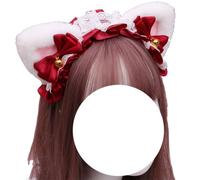 Horquilla de moda, diadema de encaje Lolita, piel sintética, tocado con orejas de gato, zorro, lobo, tocados de animales, accesorios de disfraz for Cosplay(White Red)