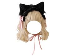 Horquilla de moda for mujer, diadema estilo Lolita con orejas de gato negro, diadema de encaje for sirvienta, accesorios for el cabello for niñas, tocado gótico for Cosplay(Pink)