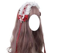 Horquilla de moda, tocados de moda Lolita, cinta elegante, diadema de encaje, diadema de sirvienta francesa, accesorios for el cabello for niñas y mujeres(Wine Red)