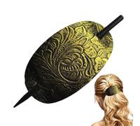 Horquilla de piel sintética para el pelo, horquillas ovaladas con varilla para pelo largo, pinzas de pelo de cuero para mujeres y niñas (12,4 x 5 cm)