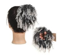 Horquilla Extensiones de cabello afro rizado con cola caballo for mujer, banda elástica y moño desordenado Para sujetar y decorar el cabello(1B-Grey)