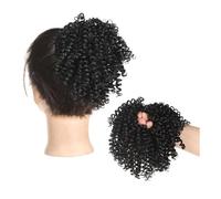 Horquilla Extensiones de cabello afro rizado con cola caballo for mujer, banda elástica y moño desordenado Para sujetar y decorar el cabello(1B)