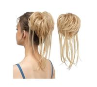 Horquilla Extensiones de cabello con moño desordenado, extensiones ondulado y rizado colas rectas, coletas sintéticas Para sujetar y decorar el cabello(Ash Blonde mix Bleach Blonde)