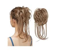 Horquilla Extensiones de cabello con moño desordenado, extensiones ondulado y rizado colas rectas, coletas sintéticas Para sujetar y decorar el cabello(Golden Brown mix Natural Blonde)