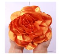 Horquilla for el pelo con flores de satén grandes hechas a mano 19 cm for pasarela o escenario Para El Cabello De Fiesta(Orange,With no brooch)