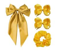 Horquilla Larga Con Anillo para el Pelo y 2 Horquillas Con Lazo - Francesa de Color Liso, Sencilla y Versátil (Amarillo)