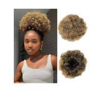 Horquilla Moño corto rizado y afro con cordón, extensión de cola caballo, moño sintético Para sujetar y decorar el cabello(Black Gradient Dark Blonde)