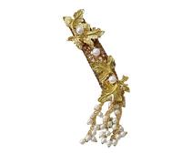 Horquilla para el pelo con borlas de perlas de cristal con diseños de hojas de arce doradas y elegantes estilos étnicos para bodas y fiestas