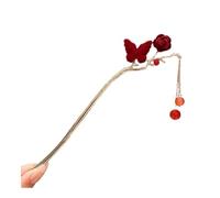 Horquilla para el pelo, estilo nacional, elegante, rosa roja china, flocado (07)