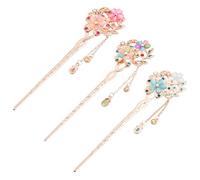 Horquillas Chinas Retro - Set de 3 Varillas para el Cabello con Adorno Floral de Ópalo, Accesorios para el Cabello Chinos, para Mujeres y Niñas