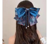 Horquillas con lazo, serpentinas, lazos, clips con resorte, parte posterior de la cabeza, accesorios for el cabello, horquillas de Año Nuevo/9248 (Color : Blue oversized bow pearl hanging hairpin)