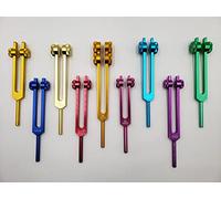 Horquillas de afinación con peso de 9 chakras para curación cósmica, codificadas por colores, incluye propósito del alma y estrella de la tierra con mazo y bolsas