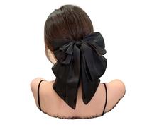 Horquillas de Lazo Large Bow Tie Hair Ornament Women Sweet Hairpin Strap Gripper Girl Satin Clip Headwear Daily Decoration(Black)