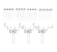 Horquillas de Novia Flores y Perlas, 23 Piezas Plateadas Elegantes | Gemas de Imitación y Perlas Artificiales, Hierro en Forma, para Boda y Evento, Uso Compartido