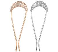 Horquillas de pelo francesas de metal para mujer, 2 piezas de diamantes de imitación en forma de U, horquillas para el pelo estilo vintage, de doble punta, accesorios de peinado, peines de novia para