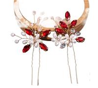 Horquillas de perlas cristal hechas a mano for mujer, diademas flores for, accesorios for el cabello boda, Clips diamantes imitación más colores, 2 uds(Red)