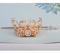 Horquillas for el pelo de boda hechas a mano, horquilla de boda, horquillas for el pelo de novia, tocado Hanfu for niña, accesorios for sacudir el paso, horquilla de flor rosa dorada antigua china (co