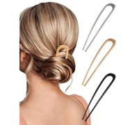 Horquillas francesas para el pelo para mujer, 3 unidades, de metal, en forma de U, para moños, giros, moños y recogidos, sujeción segura durante todo el día