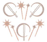 Horquillas Luna Estrella Accesorios Vintage Hair Pin Rhinestone Diamantes brillantes para Mujeres Niñas Cabello Pasadores Oro Rosa 9 Piezas