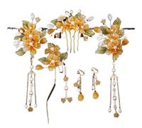 Horquillas MoñO Hanfu Hair Stick Hairpin Earrings Accessories Set Long Fringed Vintage Flower Handmade Wedding Jewelry(Color 09)