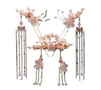 Horquillas MoñO Hanfu Hair Stick Hairpin Earrings Accessories Set Long Fringed Vintage Flower Handmade Wedding Jewelry(Color 01)