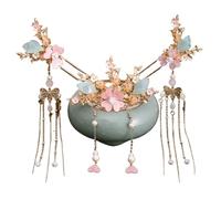 Horquillas MoñO Hanfu Hair Stick Hairpin Earrings Accessories Set Long Fringed Vintage Flower Handmade Wedding Jewelry(Color 03)