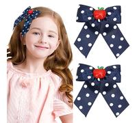 Horquillas para el pelo para el regreso a clases, lindas pinzas para el pelo para niñas, clip de lazo de fruta, lazos azul marino, cinta de grogrén de estilo largo, accesorios para el cabello para