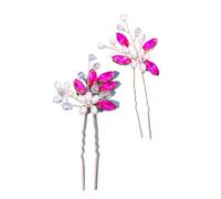 Horquillas Pelo Mujer 2Pcs Handmade Crystal Pearls Hairpins Flower Hairbands For Women Bride Wedding Hair Accessories More Color Rhinestone Clips(Rose red)