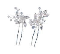 Horquillas Pelo Mujer 2Pcs Handmade Crystal Pearls Hairpins Flower Hairbands For Women Bride Wedding Hair Accessories More Color Rhinestone Clips(Silver)