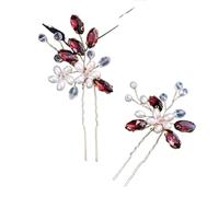 Horquillas Pelo Mujer 2Pcs Handmade Crystal Pearls Hairpins Flower Hairbands For Women Bride Wedding Hair Accessories More Color Rhinestone Clips(Wine red)