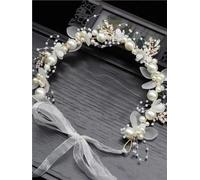 Horquillas Pelo Mujer Wedding Accessory Bride Crown Hair Crystal Jewelry Tiara With Pearls Flowers Floral Pearl Bridal Headband(WHITE)